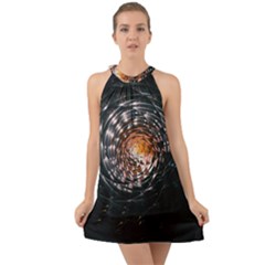 Abstract Fractal Pattern Galaxy Halter Tie Back Chiffon Dress by Pakrebo