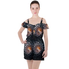 Abstract Fractal Pattern Galaxy Ruffle Cut Out Chiffon Playsuit by Pakrebo