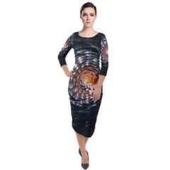 Abstract Fractal Pattern Galaxy Quarter Sleeve Midi Velour Bodycon Dress