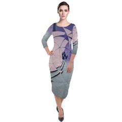 Digital Art Art Artwork Abstract Quarter Sleeve Midi Velour Bodycon Dress