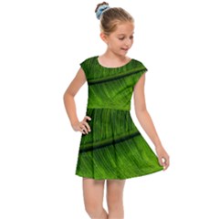 Green Leaf Plant Freshness Color Kids  Cap Sleeve Dress by Pakrebo