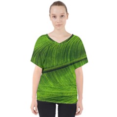 Green Leaf Plant Freshness Color V-neck Dolman Drape Top by Pakrebo