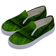 Green Leaf Plant Freshness Color Kids  Canvas Slip Ons by Pakrebo