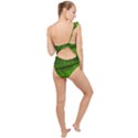 Green Leaf Plant Freshness Color Frilly One Shoulder Swimsuit View2