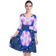 Abstract Fractal Pattern Colorful Quarter Sleeve Waist Band Dress by Pakrebo