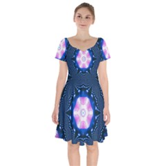 Abstract Fractal Pattern Colorful Short Sleeve Bardot Dress