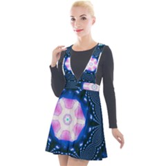 Abstract Fractal Pattern Colorful Plunge Pinafore Velour Dress