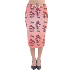 Funny Mushroom Pattern Velvet Midi Pencil Skirt by FantasyWorld7