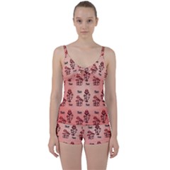 Funny Mushroom Pattern Tie Front Two Piece Tankini by FantasyWorld7