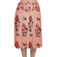 Funny Mushroom Pattern Velvet Flared Midi Skirt by FantasyWorld7