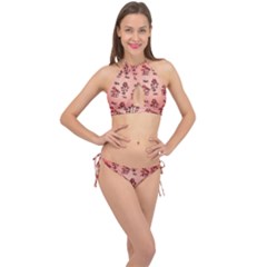 Funny Mushroom Pattern Cross Front Halter Bikini Set by FantasyWorld7