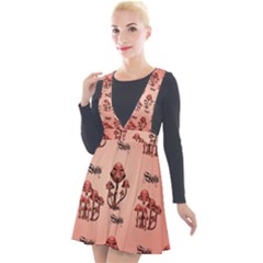 Funny Mushroom Pattern Plunge Pinafore Velour Dress