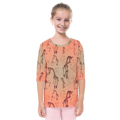 Cute Giraffe Pattern Kids  Quarter Sleeve Raglan Tee by FantasyWorld7