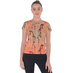 Cute Giraffe Pattern Short Sleeve Sports Top  by FantasyWorld7