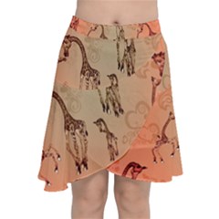 Cute Giraffe Pattern Chiffon Wrap Front Skirt by FantasyWorld7