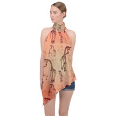 Cute Giraffe Pattern Halter Asymmetric Satin Top by FantasyWorld7