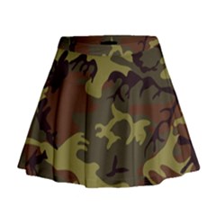 Camo Green Brown Mini Flare Skirt by retrotoomoderndesigns