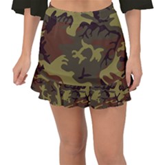 Camo Green Brown Fishtail Mini Chiffon Skirt by retrotoomoderndesigns