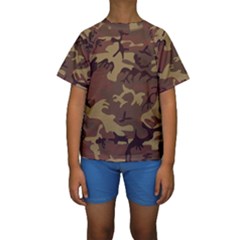 Camo Dark Brown Kids  Short Sleeve Swimwear