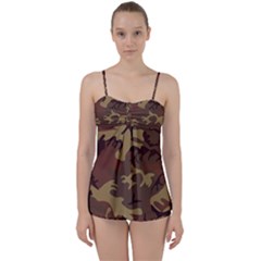 Camo Dark Brown Babydoll Tankini Set