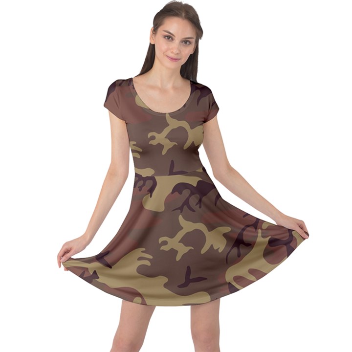 Camo Dark Brown Cap Sleeve Dress