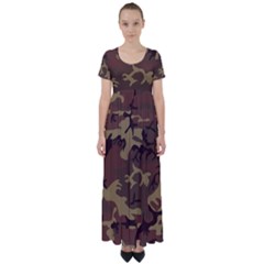 Camo Dark Brown High Waist Short Sleeve Maxi Dress