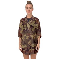 Camo Dark Brown Half Sleeve Chiffon Kimono