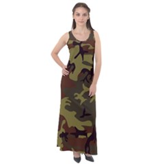 Camo Green Brown Sleeveless Velour Maxi Dress