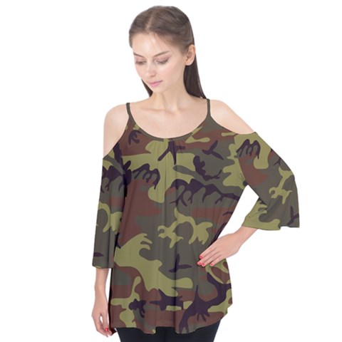 Camo Green Brown Flutter Tees by retrotoomoderndesigns