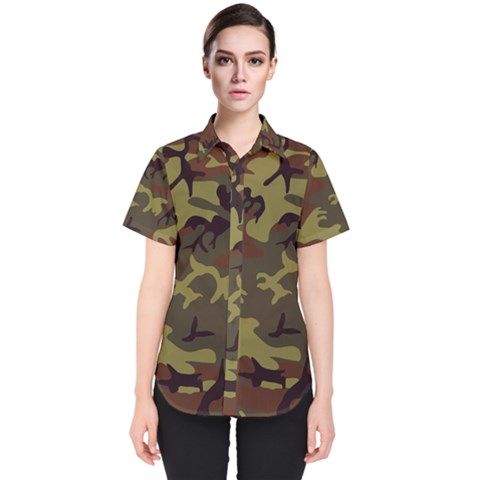 Camo Green Brown Women s Short Sleeve Shirt by retrotoomoderndesigns