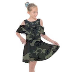 Camo Dark Green Kids  Shoulder Cutout Chiffon Dress by retrotoomoderndesigns