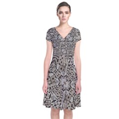 Cyber Punk Pattern Design Short Sleeve Front Wrap Dress