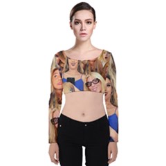 Lele Pons - Funny Faces Velvet Long Sleeve Crop Top by Valentinaart