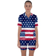 American Flag Satin Short Sleeve Pyjamas Set by Valentinaart