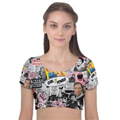 Feminism Collage  Velvet Short Sleeve Crop Top  by Valentinaart