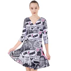 Feminism Collage  Quarter Sleeve Front Wrap Dress by Valentinaart