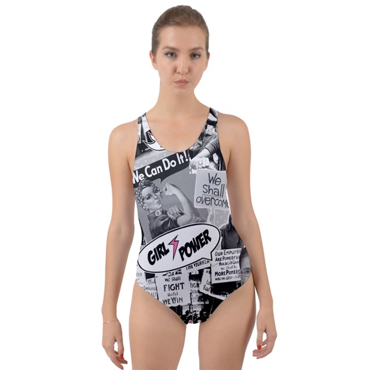 Feminism collage  Cut-Out Back One Piece Swimsuit