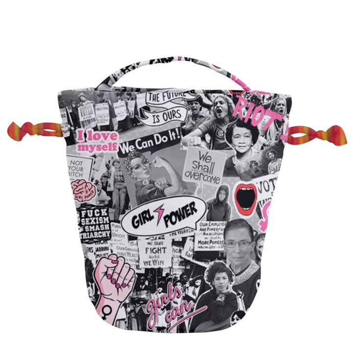 Feminism collage  Drawstring Bucket Bag