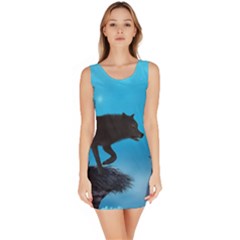 Awesome Black Wolf With Crow And Spider Bodycon Dress by FantasyWorld7