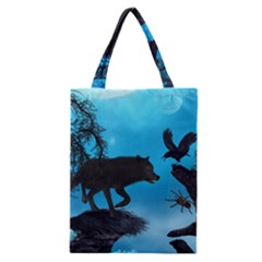 Awesome Black Wolf With Crow And Spider Classic Tote Bag by FantasyWorld7