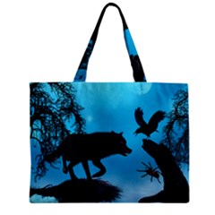 Awesome Black Wolf With Crow And Spider Zipper Mini Tote Bag by FantasyWorld7