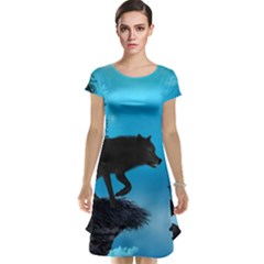 Awesome Black Wolf With Crow And Spider Cap Sleeve Nightdress by FantasyWorld7