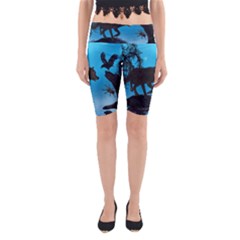 Awesome Black Wolf With Crow And Spider Yoga Cropped Leggings by FantasyWorld7