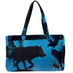 Awesome Black Wolf With Crow And Spider Canvas Work Bag