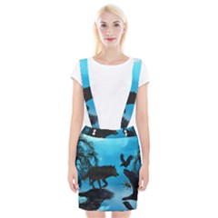 Awesome Black Wolf With Crow And Spider Braces Suspender Skirt