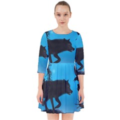 Awesome Black Wolf With Crow And Spider Smock Dress by FantasyWorld7