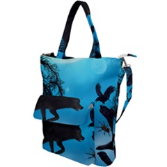 Awesome Black Wolf With Crow And Spider Shoulder Tote Bag