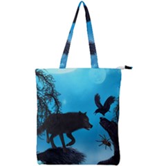 Awesome Black Wolf With Crow And Spider Double Zip Up Tote Bag by FantasyWorld7