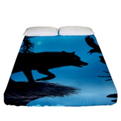 Awesome Black Wolf With Crow And Spider Fitted Sheet (king Size) by FantasyWorld7