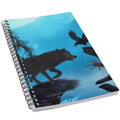 Awesome Black Wolf With Crow And Spider 5 5  X 8 5  Notebook